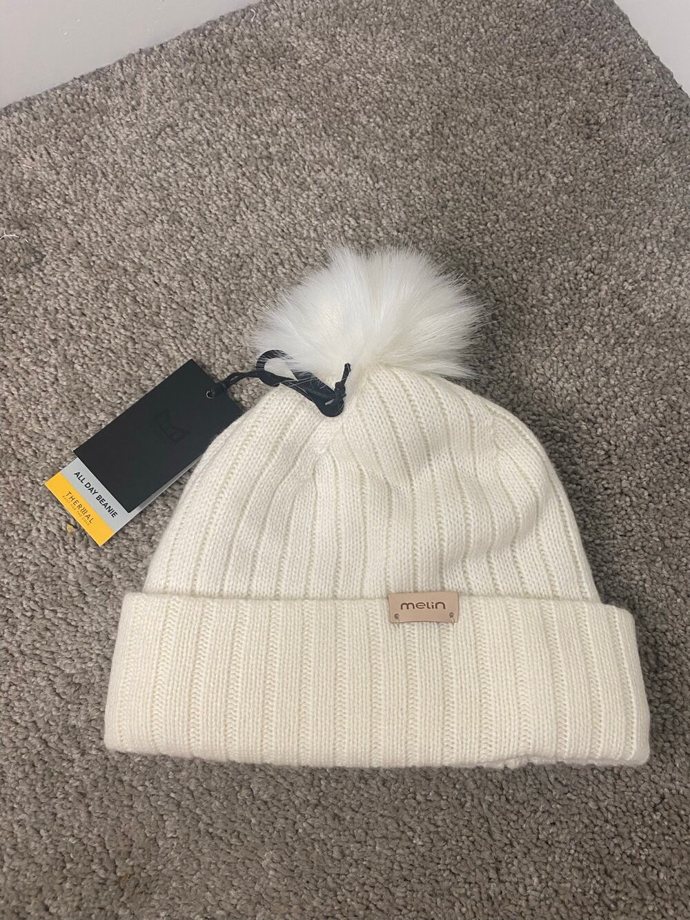 NWT Melin All Day Pom Beanie Antique White Wool Cashmere One Size